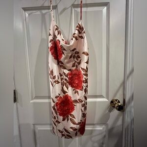 Red and cream floral short dress